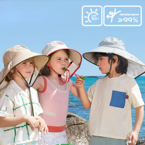 【WJ】หมวกกันแดดสำหรับเด็ก ฤดูร้อนป้องกันรังสียูวีหมวกเด็ก เด็กชายและเด็กหญิงสวมหมวกกันแดดที่ว่างเปล่าและปีกใหญ่