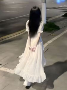 French Style Unique Beautiful Uneven Design Sensation Little Crowd Long Dress Autumn Short Sleeve Womens Fashion Dress