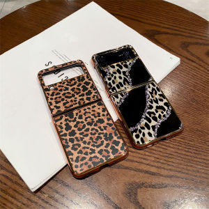 Samsung Galaxy Z Flip 6 Z Flip 5 Z Flip 4 Z Flip 3 Case Black Leopard Pattern Fun Animal Print Fashion Style Hard PC Protective Clear Case Compatible with Samsung Galaxy Z Flip 4