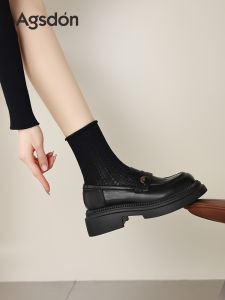 Agsdon | Spring New Arrival Black Chunky Heel British Style Soft Sole Loafers
