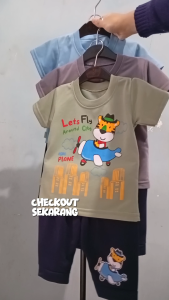 Setelan Baju bayi anak laki laki motif karakter PESAWAT LIONS usia baby 3-15 bulan MAX BB 10 KG.