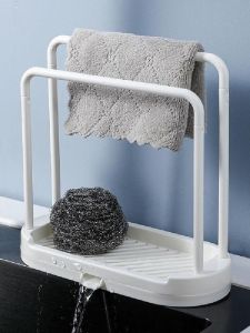 Kitchen Sink Countertop Storage Rack Hole-Free Steel Wool Sponge Drainage Shelf Cloth Holder Kitchen Accessories Organizer