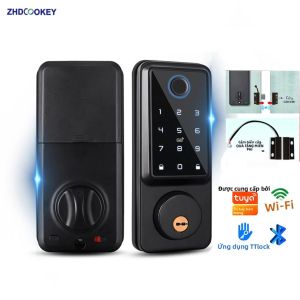 Khóa Cửa Thông Minh Không Cần Chìa Khóa Với Ứng Dụng Vân Tay Mật Khẩu Thẻ Từ Tương Thích Với TTlock Tuya WiFi 100 Mã Người Dùng