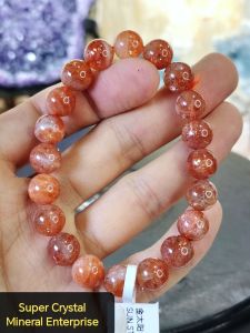 Natural Brazil Strawberry Sun Stone Crystal Beads Bracelet S08 #CrystalBracelet