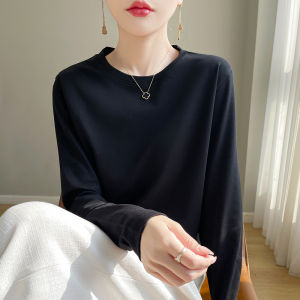 Pure Cotton Long Sleeve T-Shirt Womens round Neck Silk Glowing Cotton Loose Fit Inner Wear Solid Color Top Spring New Style