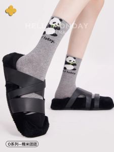 Womens Ins Fashionable Socks Tube Socks Fall and Winter Stylish Convex Socks Cute Cartoon Panda Outwear Long Socks Cotton Girls