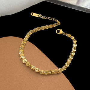 BESFOME Titanium Steel 18k Gold Fashion Phoenix Tail Shape Bracelet Necklace Set Female Korean Trend Simple Personality Temperament Jewelry
