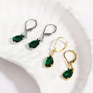 Emerald Zircon Water Drop Earrings for Women Plated 18k Gold Retro Original Jewelry Party aretes de mujer