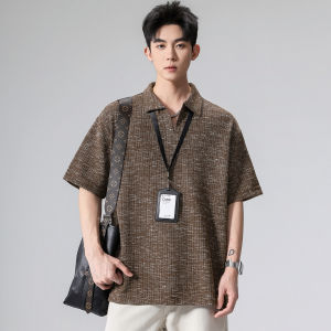 Wood soon | Vintage Stylish Knitted Placket V-Neck Short Sleeve Mens T-Shirt