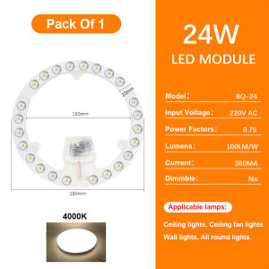 220V LED Ceiling Lamp Panel Replacement Module 24W Circular Light Board 6000K/4000K for Ceiling Fan Lights