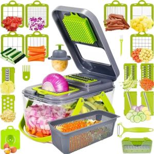 XMSJ | 22 In 1 Multifunction Vegetable Chopper Mandoline Slicer Onion Dicer Food Grater With Drain Basket Container Kitchen Accessories