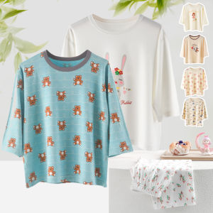 ฤดูร้อน เสื้อผ้าเด็กบาง ชุดนอน ชุดอยู่บ้านแขนยาวพิมพ์ลาย หลวม ระบายอากาศได้ดี เครื่องปรับอากาศ ชุดสูท สําหรับเด็กชายและเด็กหญิง