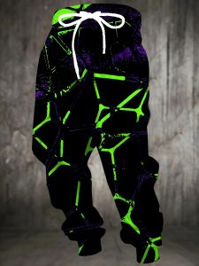 New Mens Autumn Neon Stripe Printed Soft and Comfortable Drawstring Pants Outdoor Urban Street Style Pants
