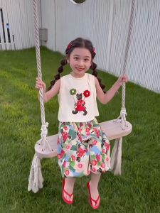 🌸👧 เซ็ทซัมเมอร์2025เด็กหญิง น่ารักๆเสื้อกล้ามลายดอก+กางเกงขายาว ลุคเจ้าหญิงสดใส