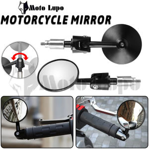 Moto Lupo Motorcycle Universal Side Mirror Round Bar End Adjustable Direction CNC 2Pcs