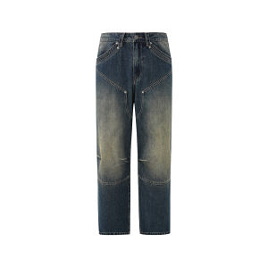 CHINISM | Spring New Arrival American Vintage Workwear Style Straight Fit Wide Leg Denim Casual Pants