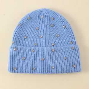 2025 Autumn Winter New Light Luxury Water Diamond Knitted Hat Women Versatile Warm Ear Protection Cold Proof Caps Knitted Hats