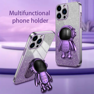 Cho Vivo y02/y02s/Y35 2022/Y11 2023/Y27 4G/Y35 +/V21 4G/V21 5G/v21e 4G/y73 4G/V25 4G/V19 neo Thời Trang Gradient phi hành gia đứng trường hợp vỏ silicon mềm mạ điện bột đèn flash bầu trời đầy sao sang trọng