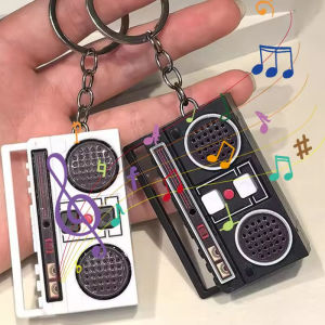 Retro Mini Recorder Keychain Portable Recordable Music Box  Backpack Pendant Funny Audio Car Keyring Decoration