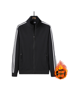 Mens Sporty Oversized Cotton Fleece Sweatshirt Jacket Stripe Pattern New Style Couples Fitted Cardigan Top Breathable