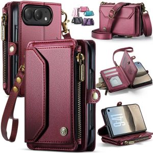 Crossbody Wallet Case Compatible with for iPhone Duo RFID Blocking Card Holder Soft PU Leather Magnetic Snap Shoulder Strap Zipper Pocket Phone Case Fit for iPhone Duo - Wine Red