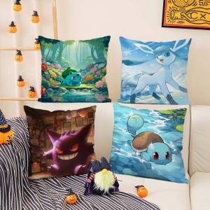 Bandai | Pokemon Team Rocket Anime Plush Pillow Cover Soft Short Plush Cushion Cover For Sofa Bedroom Living Room Home Decor Gift