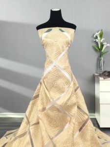 African Jacquard Lace Fabric 2024 High Quality Brocade Gold Line Nigerian French Tulle Net Lace Fabric For Sewing Dress 2885