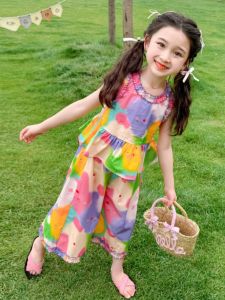 Bộ Đồ Trẻ Em Mùa Hè Phong Cách Mới Thời Trang Rộng Rãi Cho Bé Gái Quần Ống Rộng Thời Trang Bộ Đồ Trẻ Em Mùa Hè