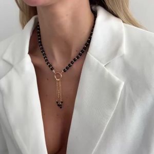 Ingemark | Ingemark Vintage Unique Black Acrylic Beaded Tassel Pendant Chokers Necklace for Women Trendy Metal Clavicle Chain Party Jewelry