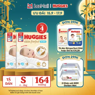 [0h 15.9 - 17.9QUÀ TẶNG ĐƠN 0Đ] Combo 2 Tã/Bỉm dán sơ sinh Huggies Skin Perfect S80 - 80 miếng