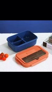 Kotak Makan Bento Lunch Box Transparant 1200ml Free Sendok + Garpu 3 Grid