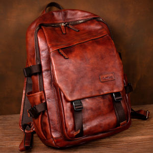 Handcrafted Pure Leather Backpack Casual Travel Bag for Men And Women Top Layer Vegetable Tanned Cowhide Double Shoulder Bag