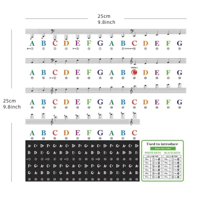 Piano Keyboard Stickers 88 keys 61 Keys Music Notes Labels for Beginners PVC Transparent Piano Key Labels Piano Notes Guide