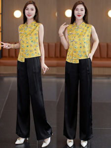 YOUFAN | Chinese Vintage Irregular Hem Sleeveless Chiffon Blouse