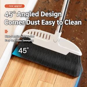 Upgraded Upright Dustpan and Broom Set 3 Layers Bristles Broom and Dustpan Set with Scraping Teeth for Cleaning Human/Pet Hair