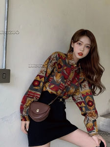 เสื้อเชิ้ตแขนยาวลายดอกไม้สไตล์ฮ่องกงย้อนยุค 80s สำหรับการแสดง Danse แฟชั่นฤดูใบไม้ร่วง 2024 เสื้อผ้าทำงานสำหรับผู้หญิง