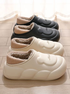 รองเท้าแตะผ้าฝ้ายหนาสำหรับผู้หญิงในบ้าน ฤดูใบไม้ร่วง/ฤดูหนาว 2024 รองเท้าแตะแบบมีหัวเข็มขัดแบบใหม่ รองเท้าสำหรับตั้งครรภ์กันน้ำ กันลื่น อบอุ่น