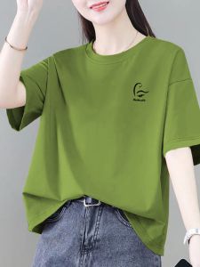 Summer New Style Womens Loose Fit Cotton T-Shirt Short Sleeve Fashionable Versatile Slimming Belly Covering Top Body Shirt