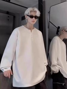 เสื้อยืดคอกลมแขนยาวไซส์ใหญ่ ทรงหลวม ลำลอง เสื้อชั้นในสำหรับผู้ชายและผู้หญิง ฤดูใบไม้ผลิและฤดูใบไม้ร่วง เสื้อชั้นในสำหรับคู่รัก