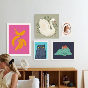 Cute Cartoon Style Abstract Unframed Canvas Wall Art Living Room Bedroom Modern Decorative Painting  Healing Style