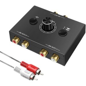 Kebidumei | Bi-Directional Audio Switcher 2 X 1/1 X 2 RCA Stereo Audio Switcher Splitter with Mute Button L / R Stereo Audio Switch