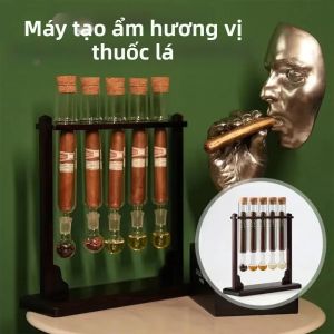 Hộp Giữ Ẩm Xì Gà Bằng Ống Thủy Tinh Có Giá Treo Dụng Cụ Bơm Hương Vị Xì Gà Bộ Tạo Ẩm Nút Gỗ Ống Thẳng Đế Hình Cầu Để Bảo Quản Xì Gà