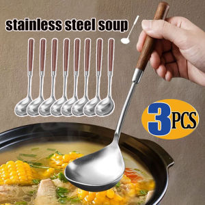 ช้อนเหล็กกล้าไร้สนิมโบราณ1/2ชิ้นช้อนด้ามไม้ยาว Skimmer ห้องครัวซุปร้านอาหารหม้อไฟช้อนโต๊ะอุปกรณ์ทำอาหารใช้ในครัวเรือน