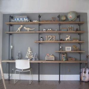 Industrial Style Solid Wood Bookshelf Wall Mounted Vintage Organizer Rack Integrated Desk Bookcase Creative Partition