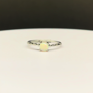 Adjustable Classic Dainty Opal Ring 5mm White Gemstone