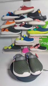 รองเท้าเด็กcrocs รุ่นLiteRide สีเขียวขี้มาเทา [แถมตัวติดรองเท้า2อัน] คุณภาพพรีเมี่ยมไซศ์ (25-35)
