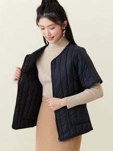 Fall and Winter Lightweight Short-Sleeved Cotton-Padded Jacket Liner Womens down Cotton Warm Bottoming Cotton-Padded Jacket Ladieswear Zipper Cold Protective Clothing Outwear