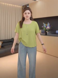 plus Size Womens T-Shirt Square Collar Short Sleeve Loose Fit Summer Top Conceals Belly Flattering Casual Pure Color