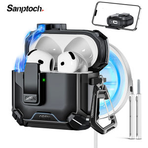 Sanptoch Compatible with AirPods Pro 3 2 Automatic Lock Case with Phone Stand & Cleaning Kit For Airpods 4th 3rd Generation Shockproof Full Cover with Lanyard