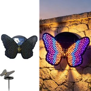 LED Solar Butterfly Garden Wall Light Outdoor Hanging Landscape Decoration Lamp for Fence Patio Yard Balcony Courtyard Walkway